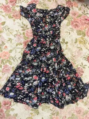 Vintage 90s Bila Cottagecore Maxi Dress -Dark Floral Rayon Boho Whimsygoth